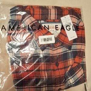 American Eagle Outfitters Men's Red and Blue Checkered Shirt